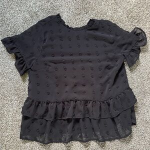 Boutique Black Ruffled Short Sleeve Blouse